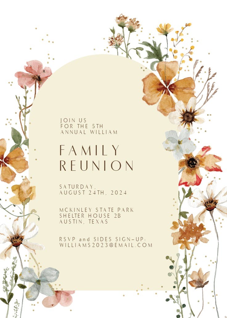 Meadow arch - family reunion invitation
